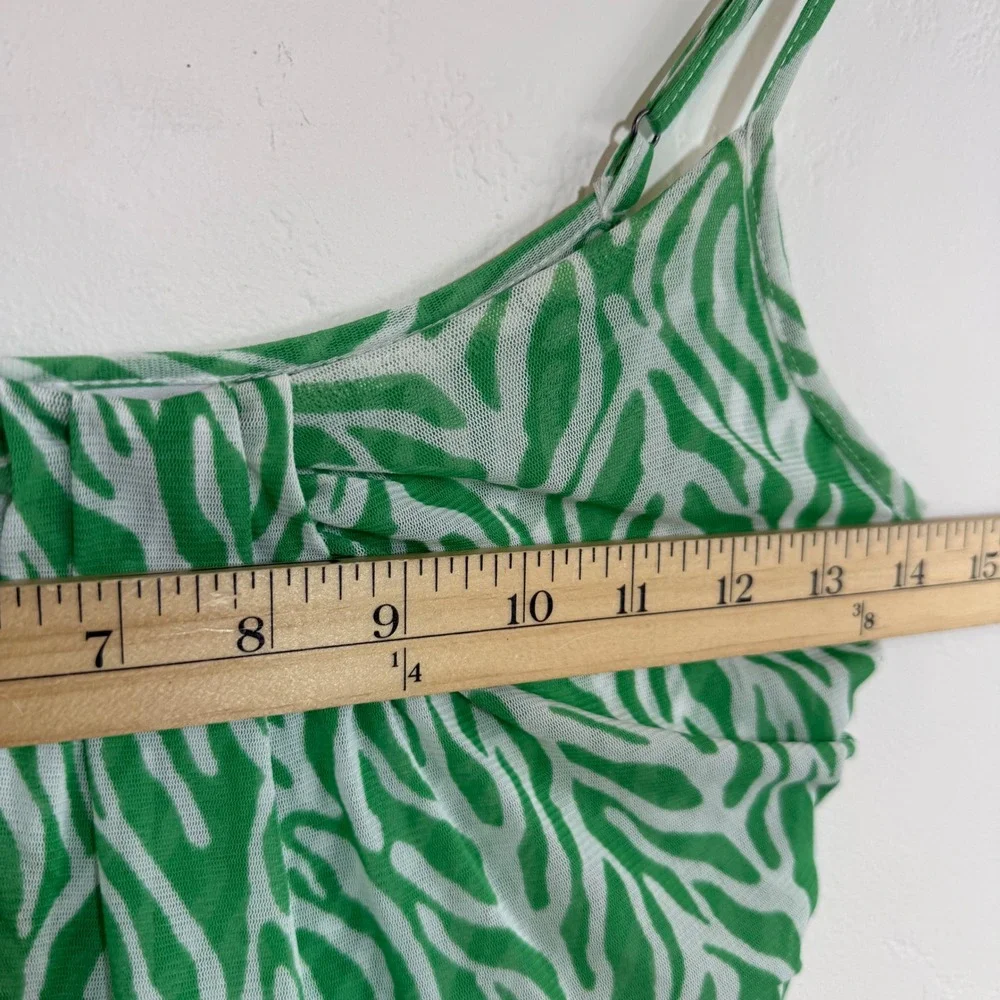 Diane von Furstenberg Target Mesh Ruched Mini Dress‎ Green Zebra Print Y2K XS